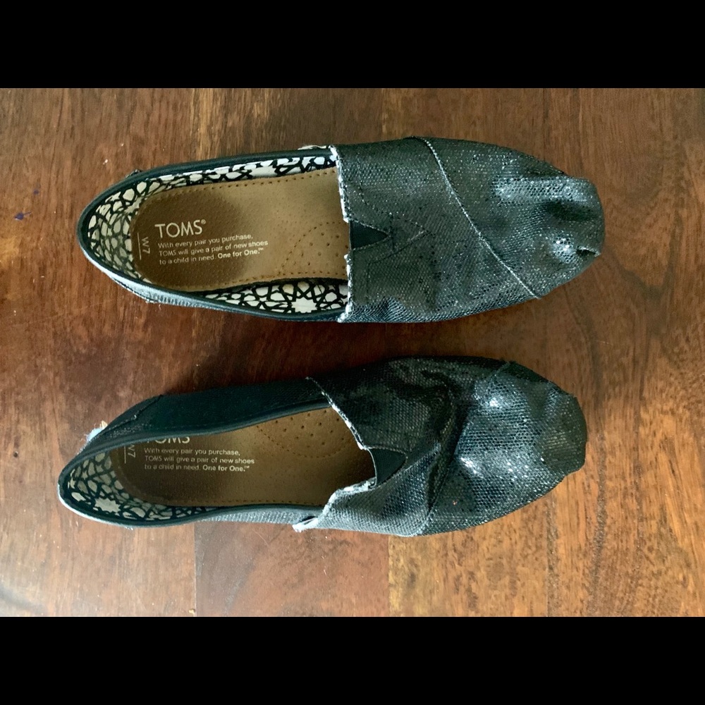 TOMS Black Glitter Slip On
